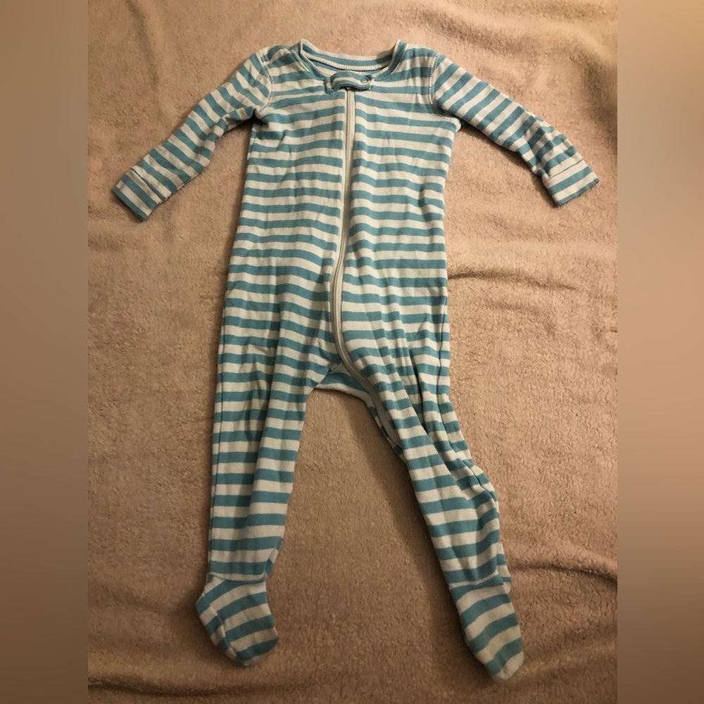 6-9 month blue and white striped Footie pjs; smoke and pet free home